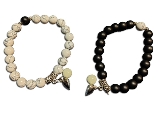 “Magnetic Heart Couple Bracelet – Black & White Onyx Howlite | Love Connection by Pookie Box