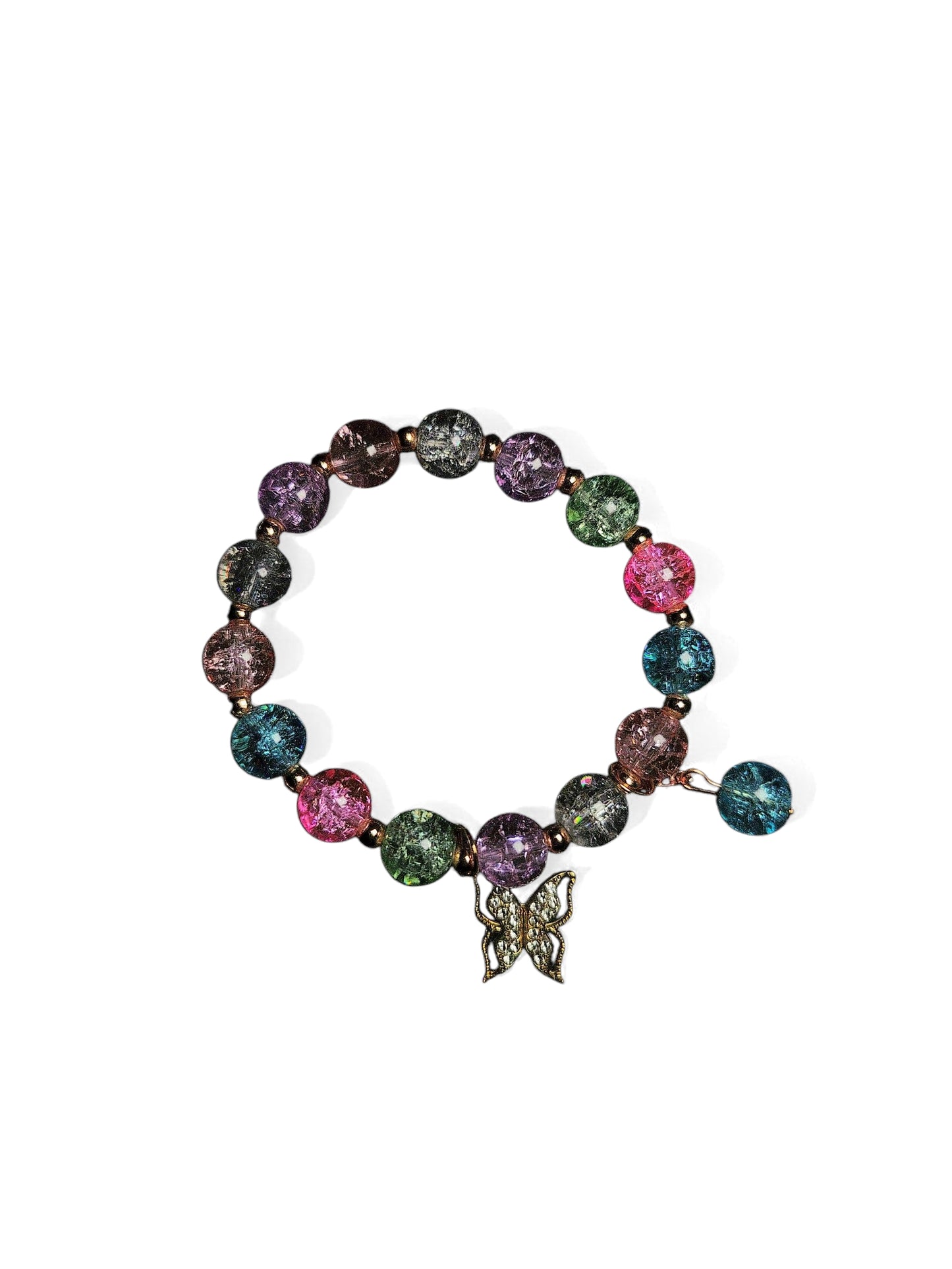 Pookie Box – Crackle Glass Beaded Bracelet (Multicolor) with Gold Heart Diamond Charm