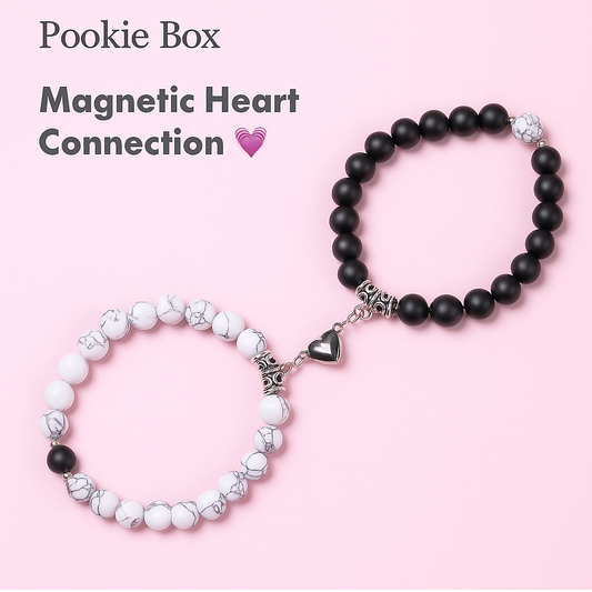 “Magnetic Heart Couple Bracelet – Black & White Onyx Howlite | Love Connection by Pookie Box